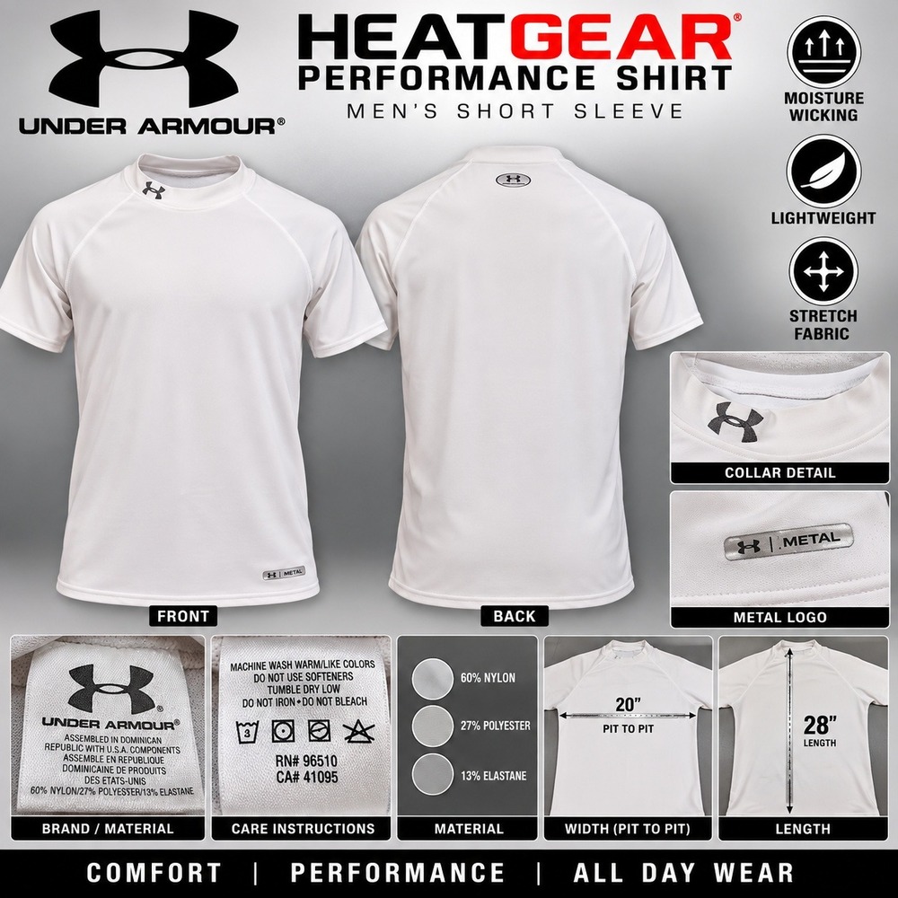 Under Armour HeatGear Performance Shirt Mens XL White Short Sleeve Mock Neck